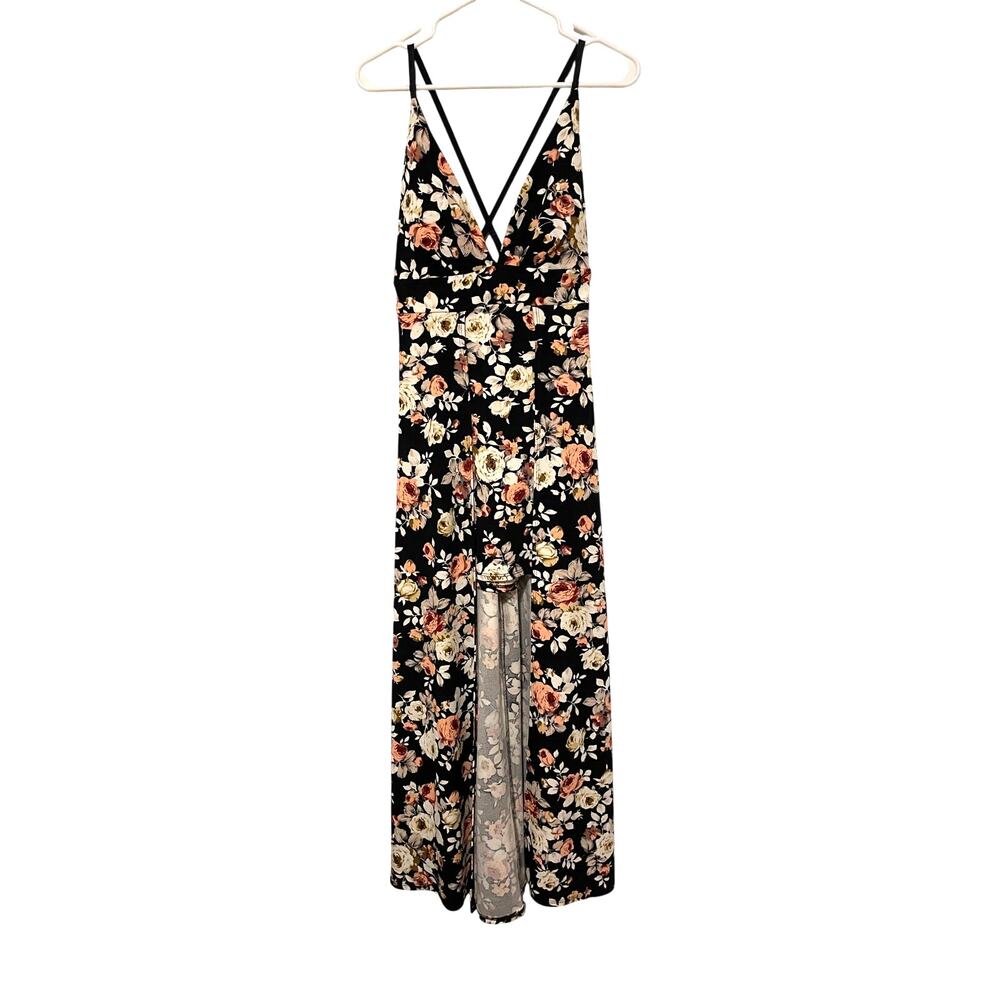 NWT Coco Avante High Low Dress Maxi Black Floral Sleeveless Dark Coquette Large
